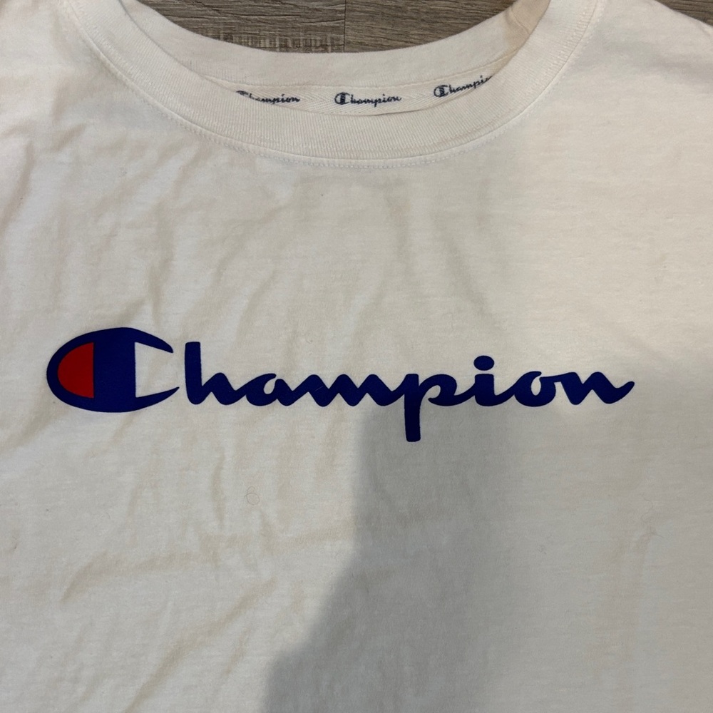 Champion White Crop Top with Blue Logo - Picture 2 of 6